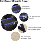 Bling Car Center Console Cover, Leather Car Arm Rest Cover Cushion with 2 Storage Bags, Universal Automotive Armrest Protector Storage Box, Bling Accessories Interior for Most Vehicles (Blue)