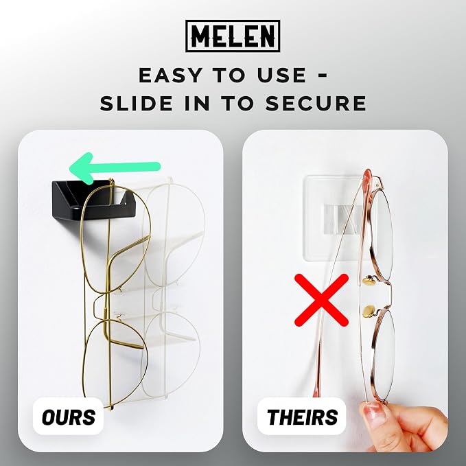 MELEN Adhesive Sunglass Organizer Wall (8-Pack) - Strong and Compact Glasses Holder, Sunglass Holder for Car and Wall - Black