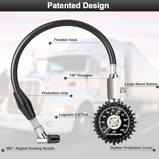 Tire Pressure Gauge 100psi Glow in The Dark, 2.5” Dial Mechanical Tire Gauges for Tire Pressure, Certificated Accuracy Analog Air Pressure Gauge for Cars, Trucks, Bicycles.