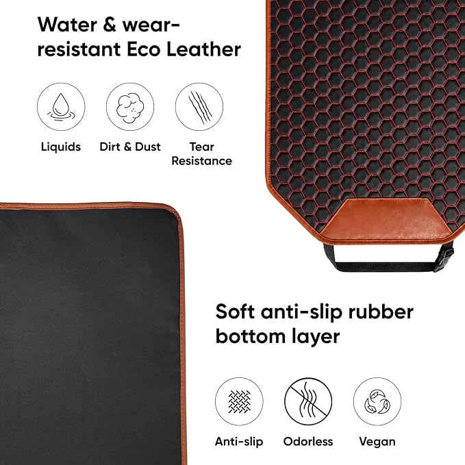 Car Back Seat Protector for Kids' Feet, Waterproof Kick Mat Seat Back Cover, Durable 600D Oxford & Faux Leather Car Seat Back Protector, Easy Clean Universal Fit for Cars SUVs Vans, Red, 1 Pack