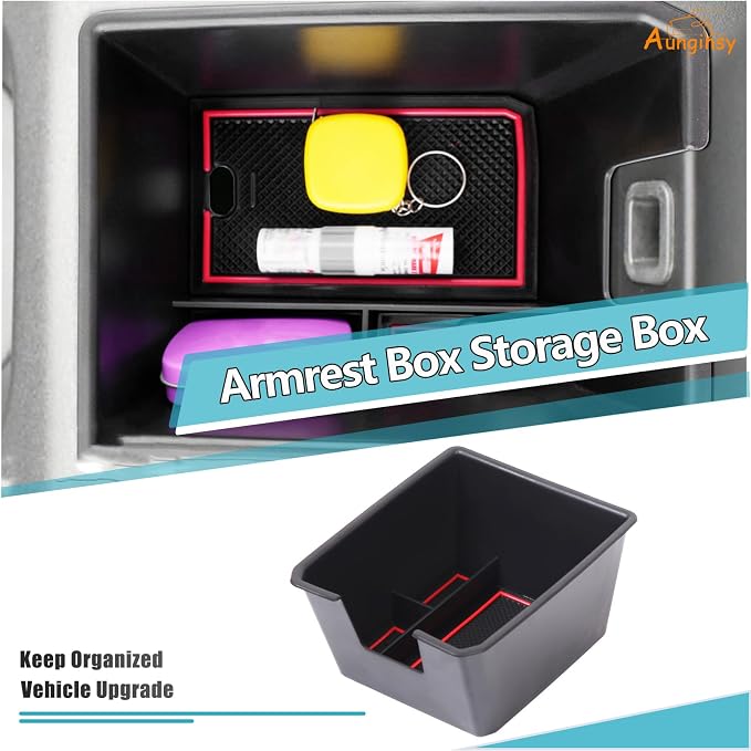 Armrest Storage Box Compatible with Audi Q4 E-Tron 2022 2023 2024 2025, Car Center Console Organizer Tray Armrest Box Insert Coin Container ABS Interior Accessories, With Door Lock Version