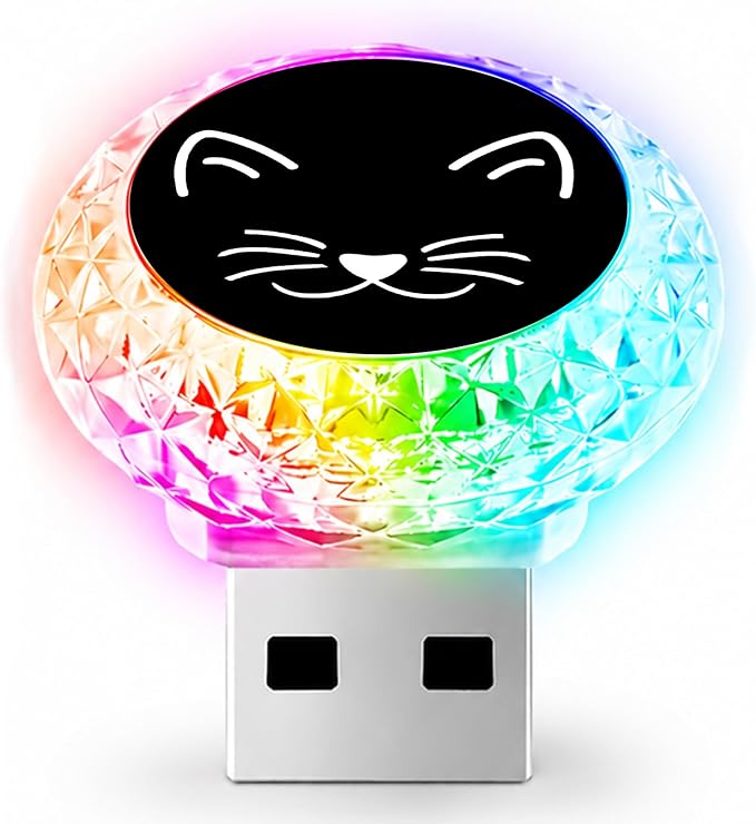 Cat USB LED Car Interior Atmosphere Lamp, Portable Multi-Color Mini LED Night Light Auto Ambient Lighting, Universal Vehicle Interior Bedroom Decor Car Accessories Cat Gifts for Women Men