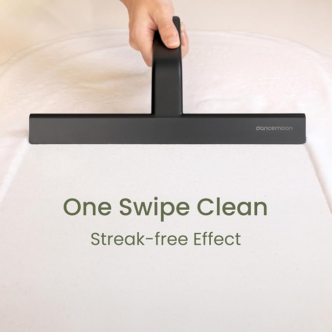 JustHang Shower Squeegee for Glass Doors, All-One-Piece Wider 12" Silicone Squeegee with Built-in Hook for Window, Mirror, Tile Wall, Car, Streak-Free Bathroom Cleaner Tool, 12-Inch Black