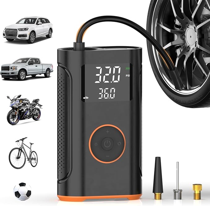 (New Upgrade) Tire Inflator Portable Air Compressor-160 PSI Air Pump with Memory Function, Electric Bike Pump with Tire Pressure Gauge, Tire Inflator for Car, Gifts for Men Husband Father