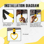 2PCS Heart Shaped Car Handle Straps, Rear Bumper Warning Keychain Ring for Car Exterior Accessories (Yellow)