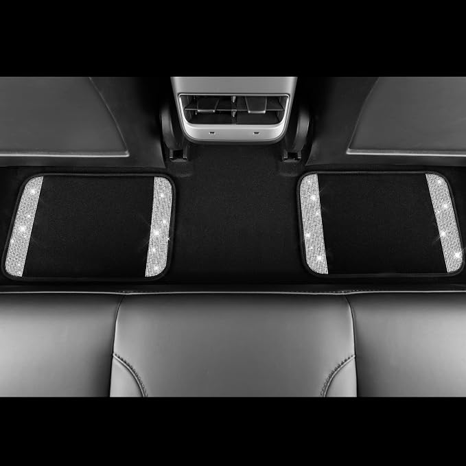 Bling Diamond Car Floor Mats, Shining Rhinestone Carpet Sparkly Glitter Crystal with Anti-Slip PVC Heel Pad Waterproof Universal Fit Automotive SUV,Sedan,Van,Cute Girl Women,4pcs Black Sliver