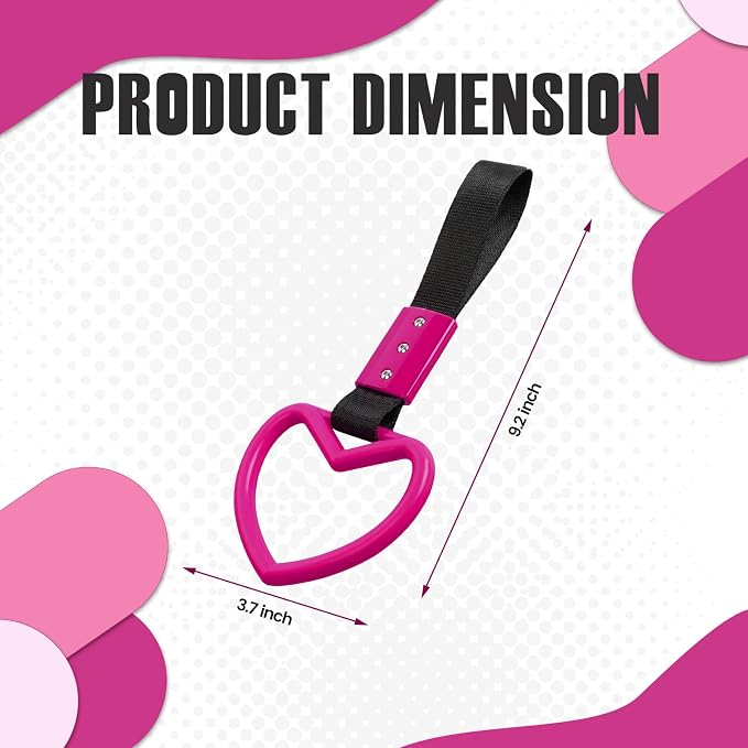 2PCS Heart Shaped Car Handle Straps, Rear Bumper Warning Keychain Ring for Car Exterior Accessories (Hot Pink)