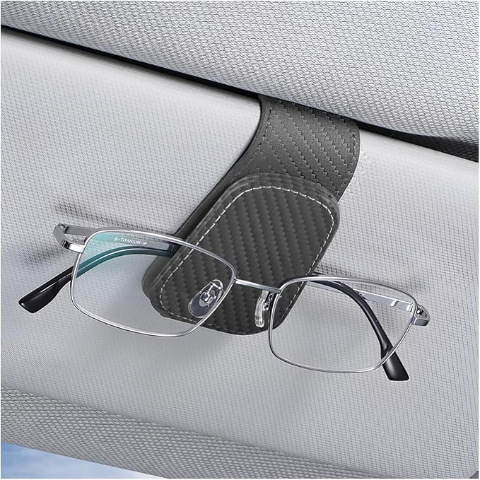 Sunglasses Holders for Car Sun Visor, Leather Eyeglasses Hanger Mounter, Magnetic Glasses Holder and Ticket Card Clip, Auto Interior Accessories Universal for SUV Pickup Truck