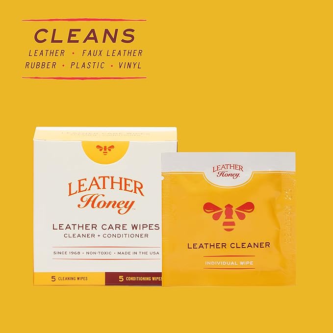 Leather Wipe Kit: Clean & Restore On-The-Go. For Any Color of Leather Couches, Car Seats, Purses, Shoes & Bags. Nontoxic, Ready-to-Use & Made in the USA. 5 Cleaner & 5 Conditioner Wipes