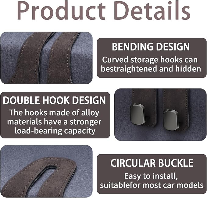 4 Pack Car Seat Headrest Hooks for Purses and Bags, Car Purse Holder With Double Metal Hooks, Headrest Back Seat Handbags Hook, Universal Car Purse Hanger, Cute Car Hanging Accessories, Brown