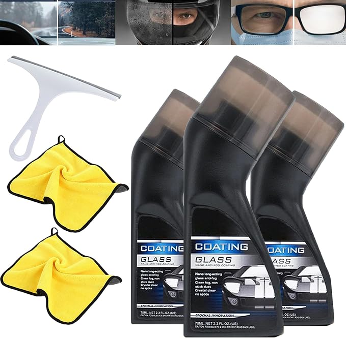 Micro-molecular Anti-fog Coating Agent Wiper, Magic Gem Coating Glass, Magic Gem Anti-Fog Coating, Car Anti-Fog Agent with Applicator, Anti Fog for Car Windshield,Windows,Mirrors,Glasses (3Pcs)