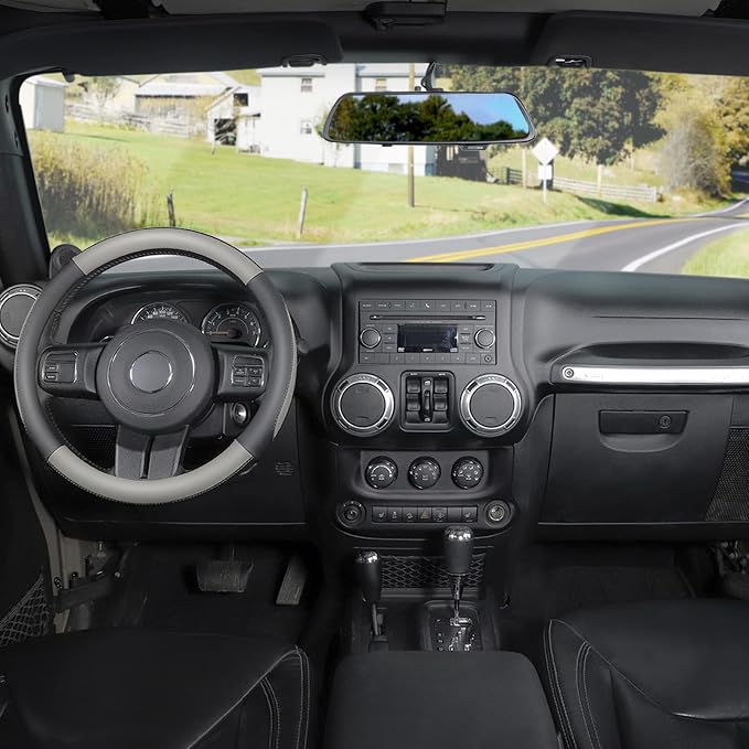 Car Steering Wheel Cover Large Size for F150 F250 F350 Ram 4Runner Tacoma Tundra Range Rover with 15 1/2 inches-16 inches Outer Diameter, Black and Gray Microfiber Leather