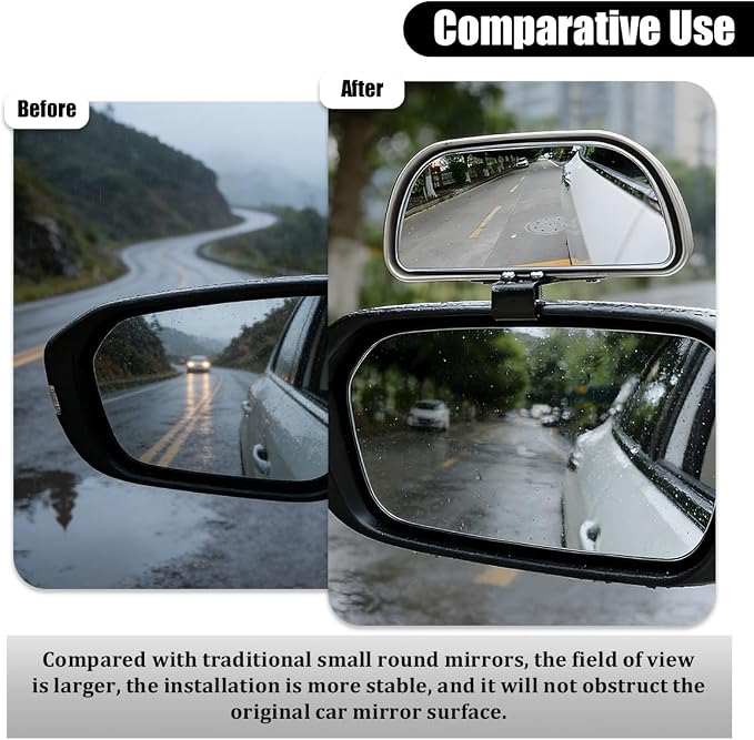 Car Blind Spot Mirror, Adjustable HD Clear Glass Convex Rectangle Side Rear View Mirror, Wide Angle Auto Blindspot Rearview Accessories for Driving Safe, Universal for SUV Van Truck (Silver)