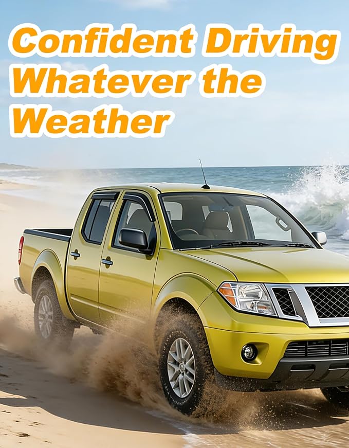 Extra-Thick Window Rain Guard for 2005-2021 Nissan Frontier Crew Cab Rain Guards Tape-on Side Truck Window Visors Low Profile Vent Visor Window Deflectors Vent Shades Car Accessories
