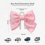 2PCS Satin Bow Pearl Car Seat Headrest Hooks – Car Bag Holder & Vehicle Hanger for Purses – Cute Coquette Aesthetic Interior Decoration – Cute Auto Organizer Accessories Universal (Pink)