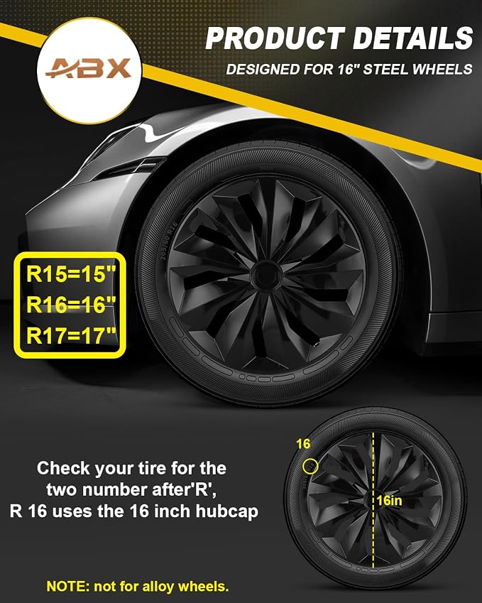 Hubcaps,16 inch hubcaps Set of 4, Wheel Rim Cover ABS Material, Snap On Car Truck SUV Replacement, for Toyota Camry Nissan Mazda etc, Black