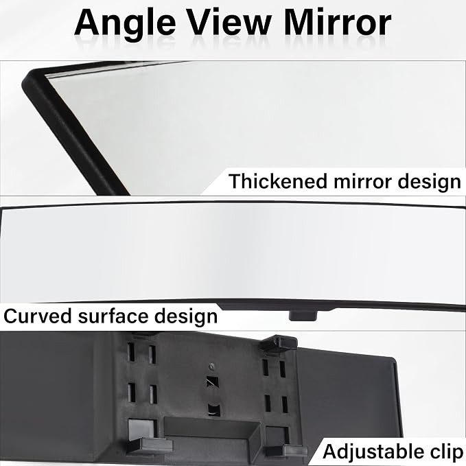 Rear View Mirror, Universal 11.4 Inch Interior Clip On Panoramic Convex Mirrors for Car Accessories, HD Anti Glare Wide Angle and Reduce Blind Spot, Extended Rear View Mirror for Cars, SUVs, Trucks