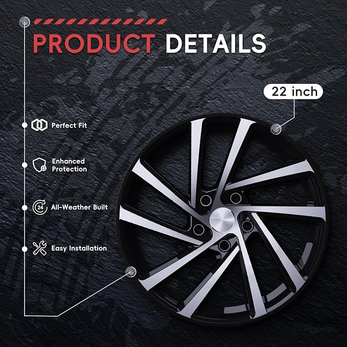 Black 22" Rim Protector, Aluminium Alloy Wheel Protection Ring, Wheel Rim Protector Strips for Curb Rash Prevention, Universal Wheel Accessories for Cars, Trucks, SUVs & Tesla All Models, 4PCS