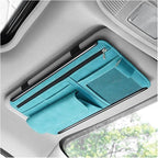 Car Sun Visor Organizer, Multi-Pocket Vehicle Sun Visor Storage Pouch with Sunglasses Box, Auto Interior Sunshade Eyeglasses Card Holder Organizers, Universal for SUV Sedan Truck (Blue)