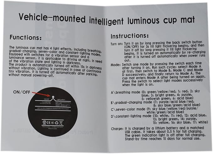 2PCS Rechargeable Ambient Led Light Car Cup Holder Coaster Decal with LDR and Accelerometer 2.7" for Dodge Charger Challenger Durango Dart R/T SRT for Jeep/Chrysler