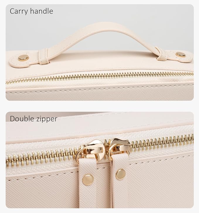 Clear Makeup Bag Organizer,Travel Toiletry Bag Cosmetic Case for Women,Portable Beach Make Up Skincare Pouch Car Organizer Bag with Zippers for Essentials(Large-Beige)