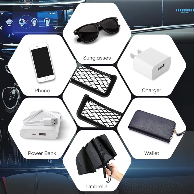 2 Pcs Boat Storage Net Bag, ABS Plastic Car Framed Mesh Net Holder, Phone & Cargo Organizer with Screws for Auto, Rv, Boat, Pontoon, Truck Pocket Storage (6.7 x 3.15 Inch)