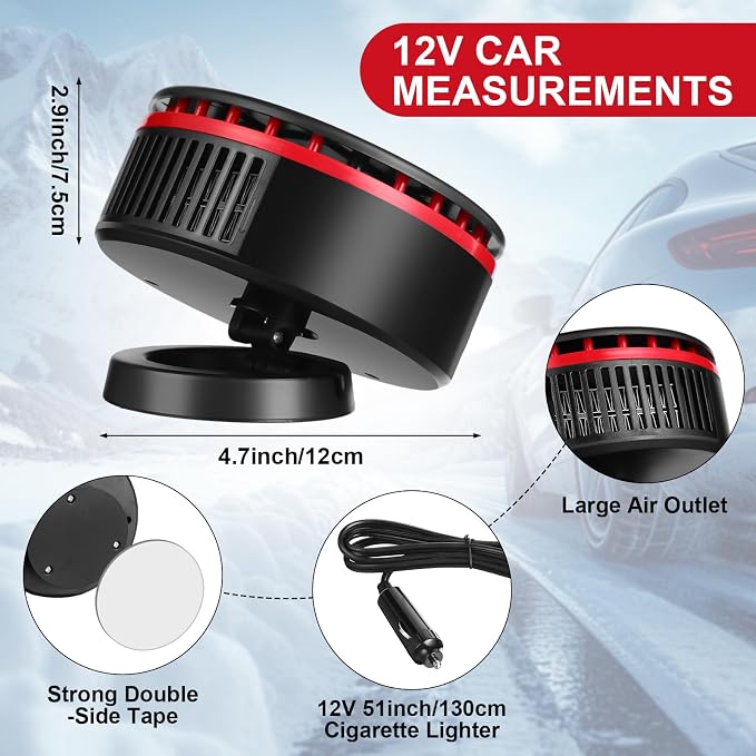 3 Pcs Portable Car Heater 12v Vehicle Heaters 2 in 1 150w Plug in Cigarette Lighter Windscreen Defogger Defroster 360° Fast Heating Cooling Fan Air Circulator for Winter Suv Rv(Red)