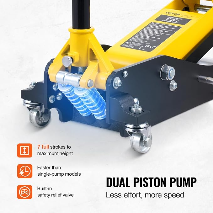Low Profile Floor Jack 2 Ton (4400 lbs), Heavy Duty Aluminum Hydraulic Racing Floor Jack, Hydraulic Car Jack, Dual Piston Quick Lift Pump, 3.2"-14.6" Height Lifting Range (Yellow)