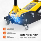Low Profile Floor Jack 2 Ton (4400 lbs), Heavy Duty Aluminum Hydraulic Racing Floor Jack, Hydraulic Car Jack, Dual Piston Quick Lift Pump, 3.2"-14.6" Height Lifting Range (Yellow)