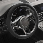 Suede Steering Wheel Cover with Upgraded Silicone Inner Ring, Breathable, Anti-Slip, Leather Universal 14.5 to 15 Inch Steering Wheel Cover (Black with Embossing Pattern)