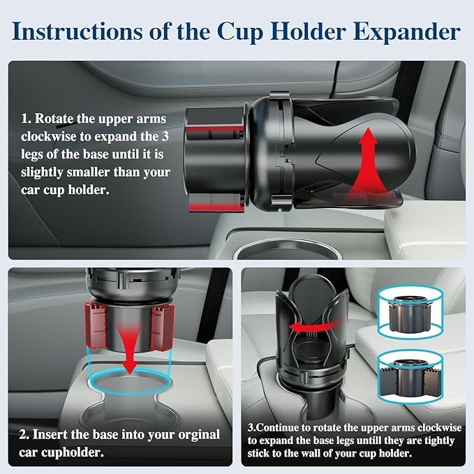 Car Cup Holder Expander, Cup Holder Extender Adapter with Expandable Arm and Adjustable Base, Compatible with Yeti Ramblers, Hydro Flasks, Stanley, Owala Most Coffee Mugs Bottles & Cups (CUP-2pack)