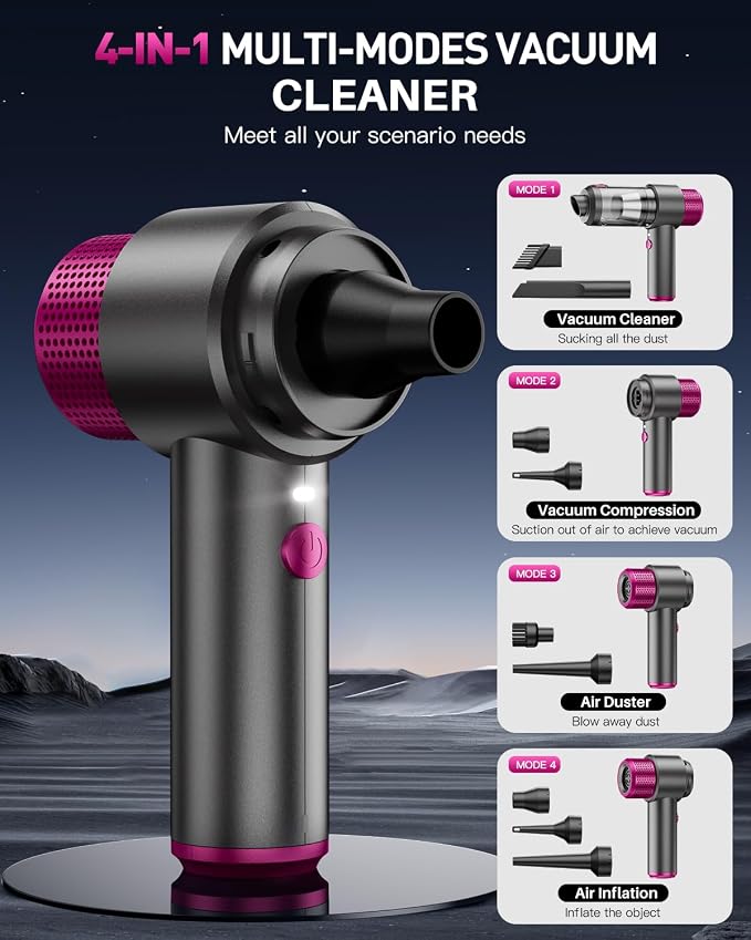 Handheld Car Vacuum Cleaner Cordless, 15000PA Powerful Mini Car Vacuum, 4-in-1 Air Duster & Blower, Portable Hand Held Vacuum Cordless Rechargeable with LED Light & Multi Nozzles for Car, Home