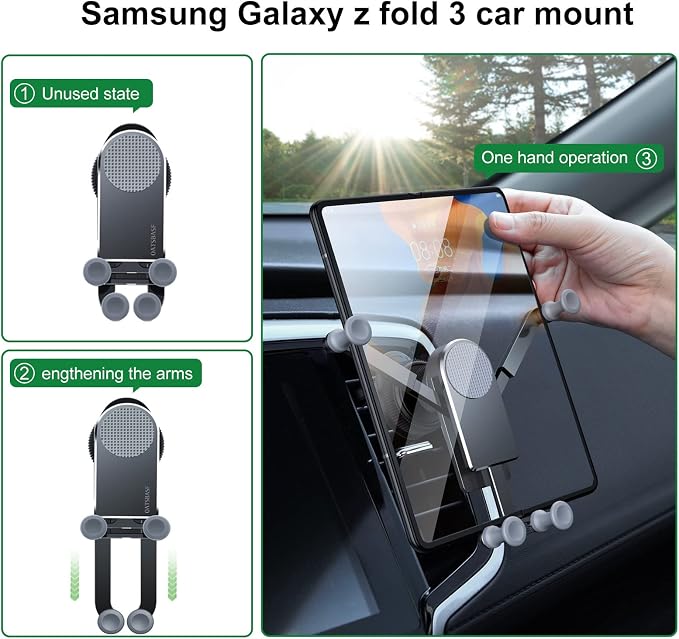 Z Fold 5 Car Mount, [Without CASE] Aluminum Universal Vent Z Fold 6 Acessories for Galaxy Z Fold 7 6 5 4 3 2 S25 Ultra Pixel 9 Pro Fold iPhone 16 15