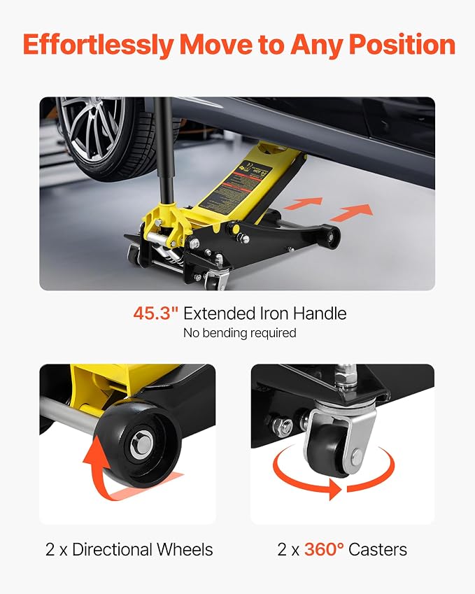 3 Ton Low Profile Floor Jack | Heavy-Duty Racing, Dual Pistons Quick Lift Pump, Lifting Range 3.35"-19.69"