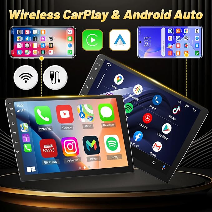 2+64G Car Stereo for Toyota RAV4 2007-2011 - Wireless Carplay & Android Auto - 9 Inch IPS Android Touchscreen Radio with WiFi, GPS Navigation, Equalizer, SWC, Mirror Link + AHD Backup Camera