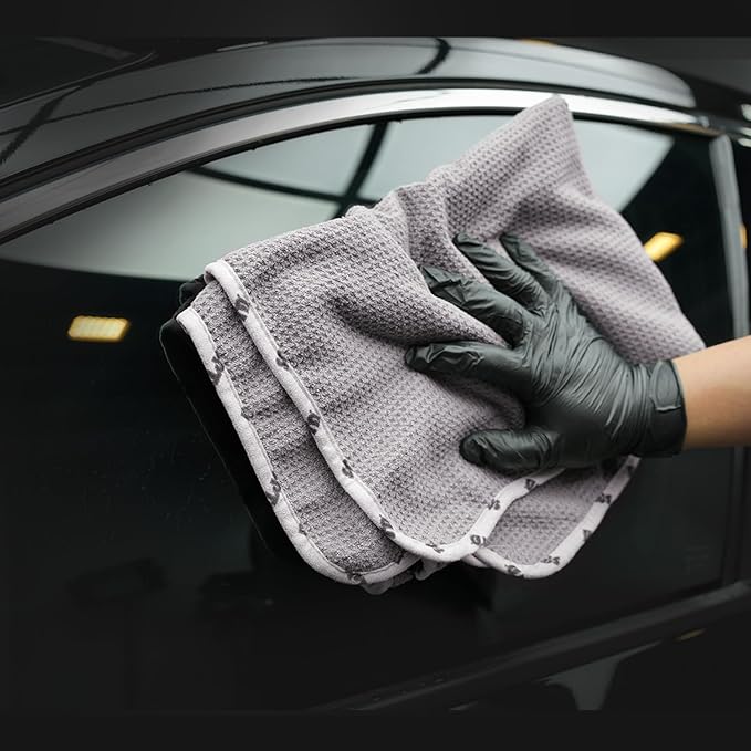 Microfiber Drying Towel, 2 PCs Car Wash Drying Towel, Waffle-Weave Highly Absorbent, Scratch Free,Big Cleaning Cloth Towel for Auto Detailing, 380GSM, 25.2 x 34.3 inch, Grey-MT033