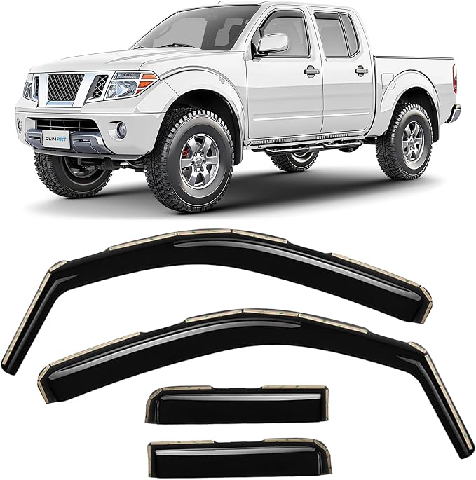in-Channel Incredibly Durable Rain Guards for Nissan Frontier 2005-2021 Crew Cab, Original Window Deflectors, Vent Window Visors, Vent Deflector, Dark Smoke Truck Accessories, 4 pcs - 605161