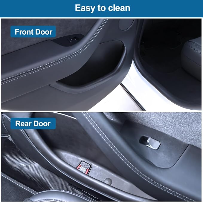 Door Side Pocket Storage Box Insert Tray for Tesla Model Y Juniper 4PCS 2026 2025 Door Pocket Liner with Emergency Release Access for Model Y Juniper Accessories Full-Cover TPE (Juniper-upgrade)