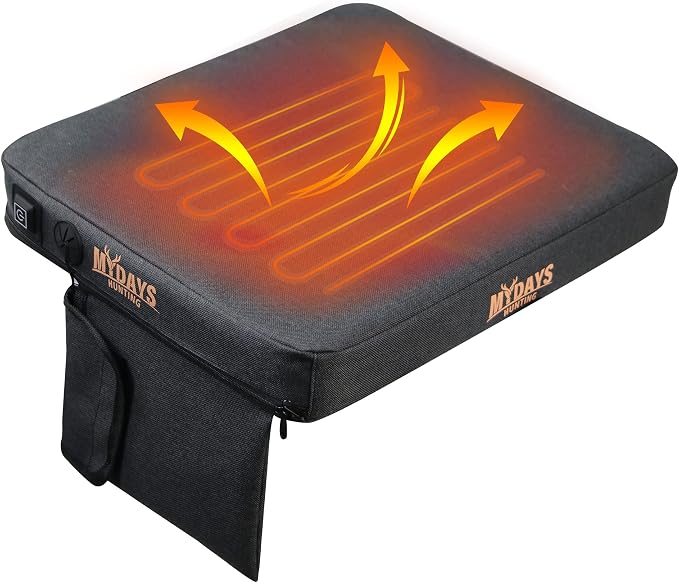 Portable Heated Seat Cushion, Memory Foam Heating Seat Pad for Outdoor Stadium Bleacher Camping, Power Bank Not Included（Black）
