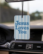 Blue Boho Christian Car Air Freshener 4 Pcs Coconut Scented, Jesus Loves You Car Accessories Mirror Decor, Inspirational Religious Hanging Air Freshener for Cars Closet Drawer Books Kids Room