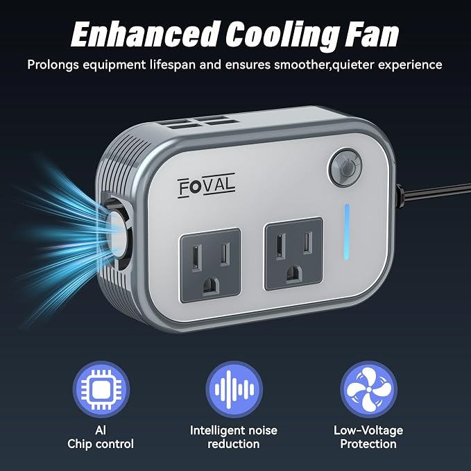 200W Car Power Inverter, 12V DC to 110V AC Car Inverte with 4 USB Ports Car Outlet Adapter, Power Inverter for Vehicles, Car Plug Adapter Outlet for Laptop Computer Charger (Gray)