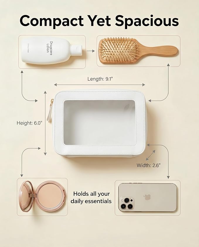 Clear Makeup Bags, TSA Approved Toiletry Bag with Zipper, Clear Makeup Organizer Fit Carry-on Travel Essentials,Clear Cosmetic Bags for Women Men (C-Beige)