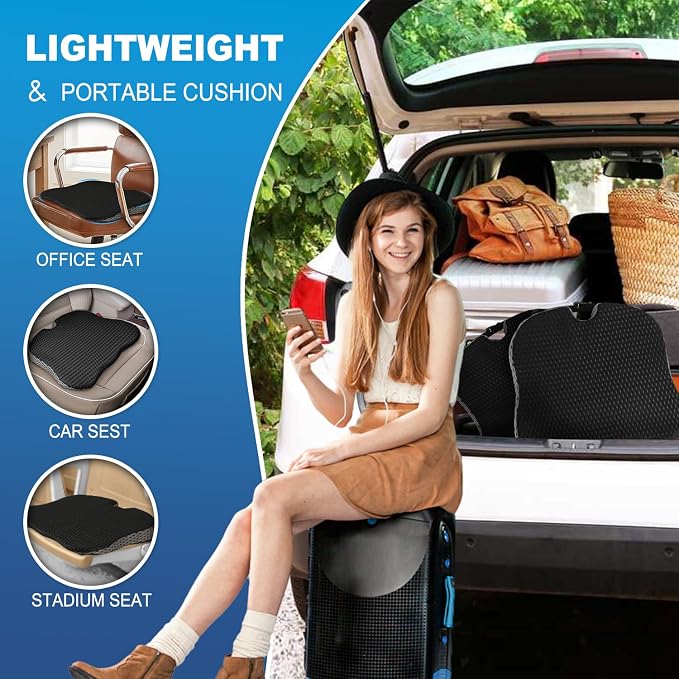 Car Seat Cushion for Driving,Premium Memory Foam Car Cushion for Better Visibility, Non-Slip Hip & Lower Back Tailbone Cushion, Car Seat Cushion Driver Booster for Short People, Truck(Black