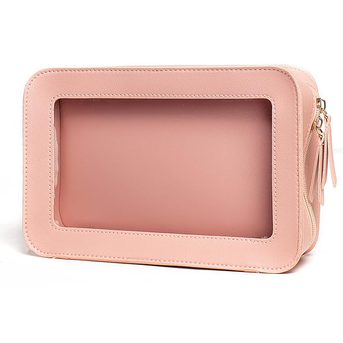Clear Makeup Bags, TSA Approved Toiletry Bag with Zipper, Clear Makeup Organizer Fit Carry-on Travel Essentials,Clear Cosmetic Bags for Women Men (C-Pink)