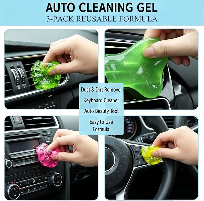 3PCS Car Cleaning Gel, Car Cleaning Supplies, Reusable Car Gel for Cleaning, Auto Detailing Tools Universal Cleaning Putty Gel for Keyboard, Laptop, Air Vents, Dust Crumb Removal