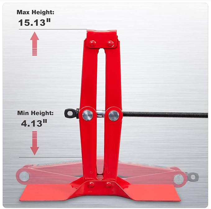 T10152 Torin Steel Scissor Lift Jack Car Kit, 1.5 Ton (3,000 lb) Capacity, Red