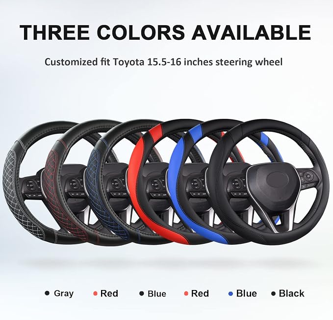 Customized Auto Car Steering Wheel Cover for Toyota Tacoma,4Runner,Tundra,Sequoia,15.5-16 inch (Black+Red-Large Size)