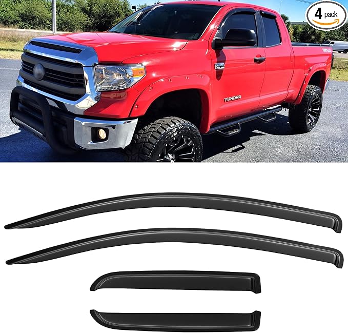 Window Visors Rain Guards for 2007-2021 Toyota Tundra Extended Cab, Out-Channel Window Vent Wind Deflectors Visors Shades for 07-21 Tundra Double Cab