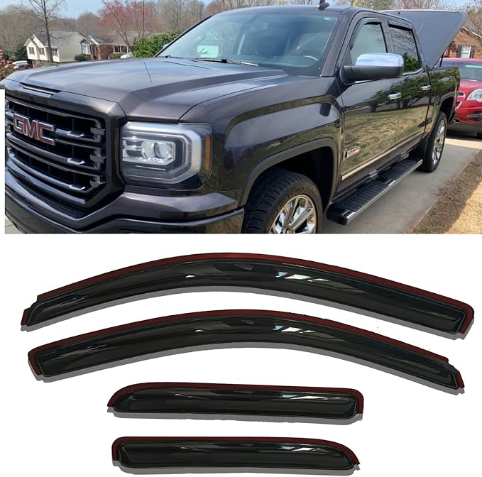 in-Channel Side Window Visors Rain Guards Deflectors for Chevy Silverado/GMC Sierra 1500 2500HD 3500HD Double/Extended Cab 2014-2018,1500 LD/Limited 2019, Vent Shade Wind Sun Rain Guards 4PC 194528