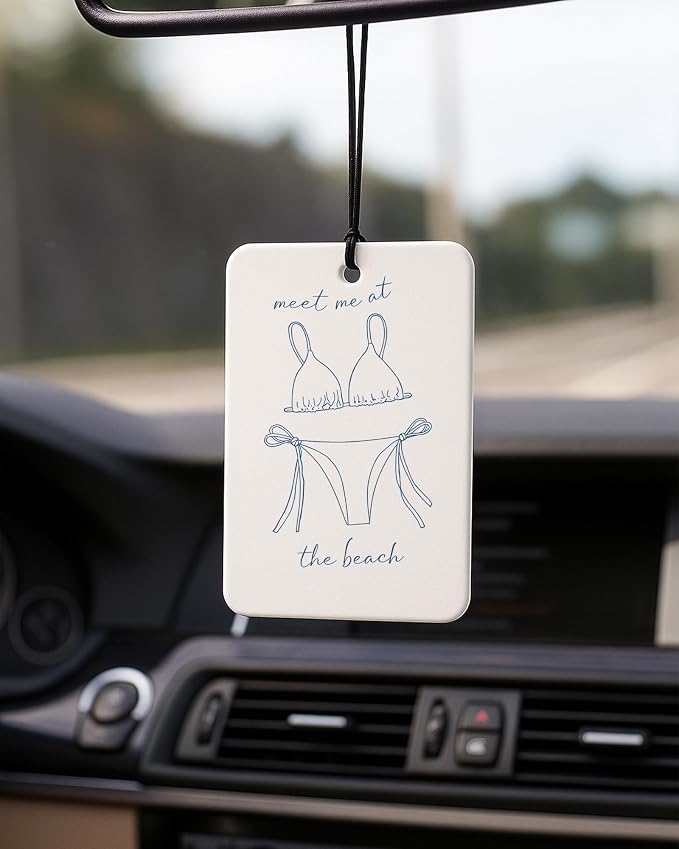 Blue Summer Beach Car Air Freshener 4 Pcs Coconut Scented, Nautical Bikini Sailboat Coastal Car Accessories Mirror Decor for Women, Beachy Hanging Air Freshener for Cars Closet Drawer Books